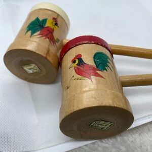 Collectable West Wood Rooster Chicken Long Handled Salt& Pepper Shakers Wooden
